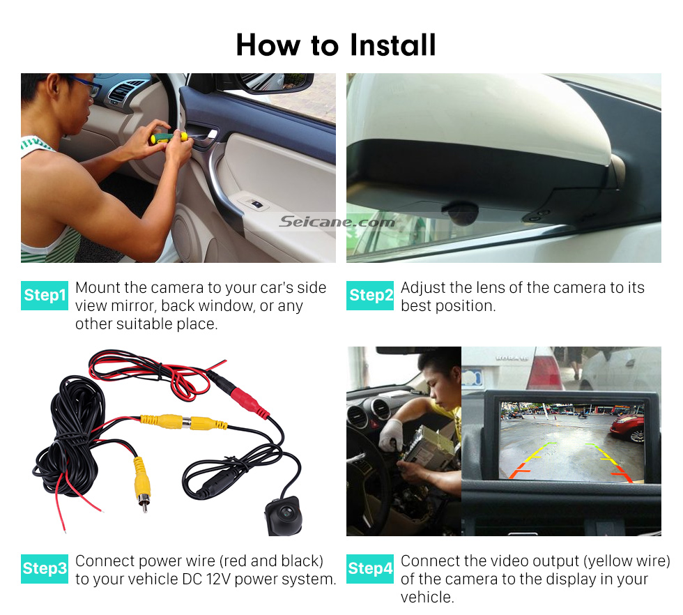 Seicane Auto-Parkassistenz-System 170 Grad Hi-Definition Farbe CCD Weitwinkel HD Backup Reversing Kamera mit wasserdichter Nachtsicht Seicane Auto-Parkassistenz-System 170 Grad Hi-Definition Farbe CCD Weitwinkel HD Backup Reversing Kamera mit wasserdichter Nachtsicht