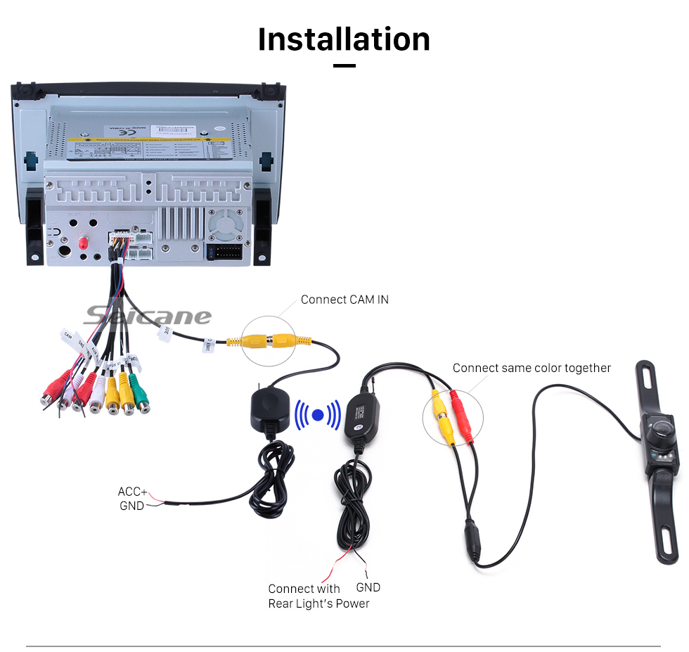 Installation Seicane Wireless Rearview Camera for aftermarket car radio