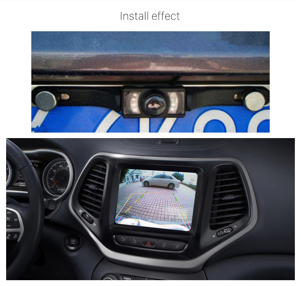 Install effect Seicane Wire Rearview Camera for aftermarket car radio