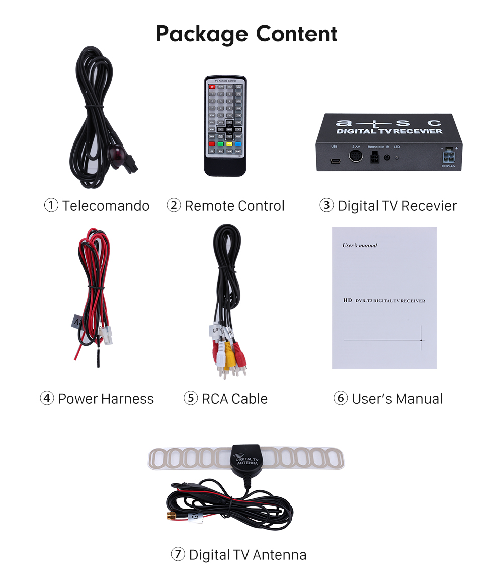 Package Content TV Digital ATSC Para Seicane Car DVD Player