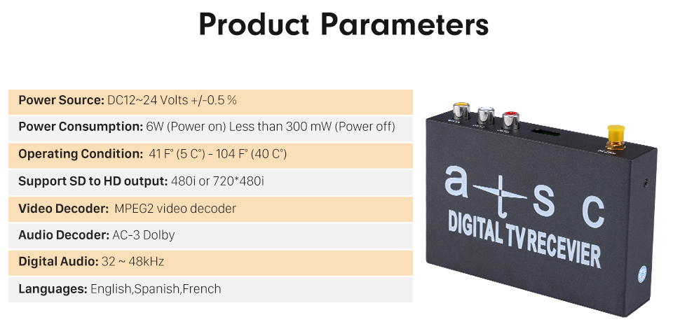 Product Parameters TV Digital ATSC Para Seicane Car DVD Player