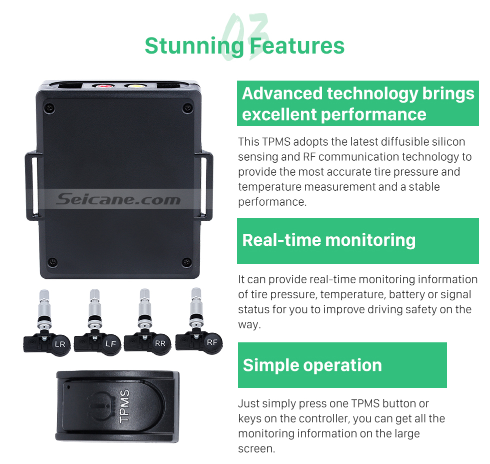Seicane Система контроля давления в шинах TPMS Новый DVD-плеер для Android-автомобиля с 4-х внешних датчиков ЖК-дисплей Seicane Система контроля давления в шинах TPMS Новый DVD-плеер для Android-автомобиля с 4-х внешних датчиков ЖК-дисплей