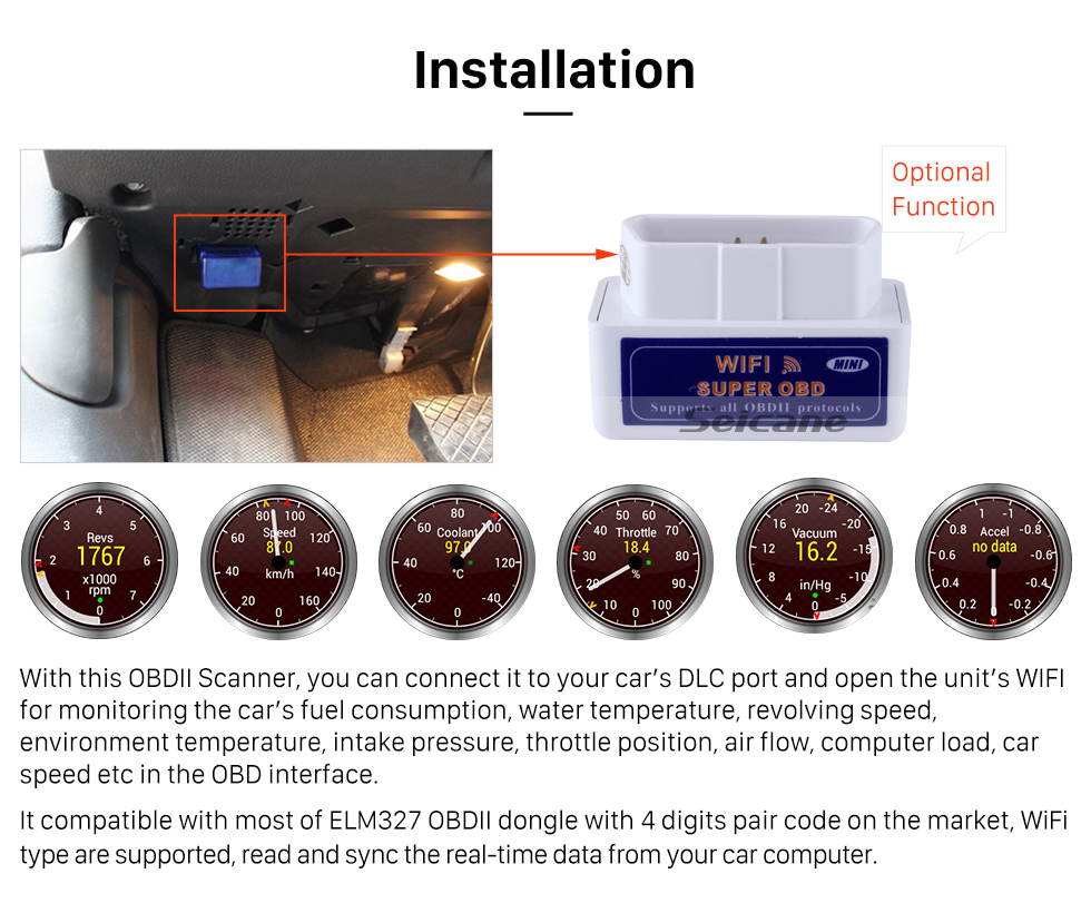 Seicane Seicane High Quality WIFI OBD2 / OBDII Auto Diagnostic Scanner WIFI Diagnostic Tool for Android car stereo GPS navigation system