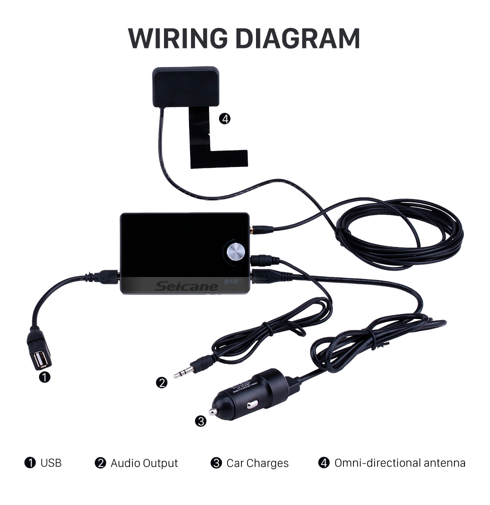Seicane Récepteur DAB / DAB + intégré à la musique Bluetooth Adaptateur de musique mains libres USB / TF avec écran TFT-LCD de 2,8 pouces en couleurs vraies