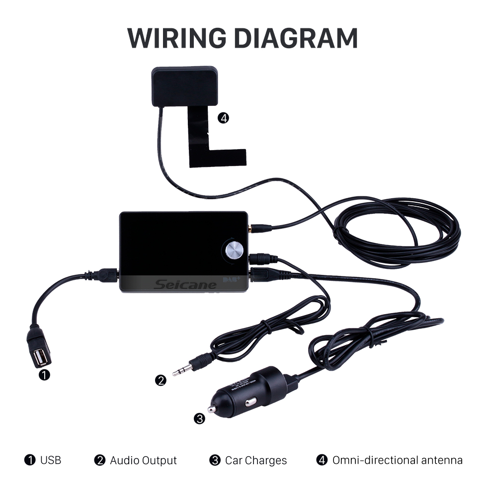 Seicane In-Car DAB/DAB+ Receiver Bluetooth Music Hands-Free USB/TF Music Adapter with 2.8 inch true color TFT-LCD screen