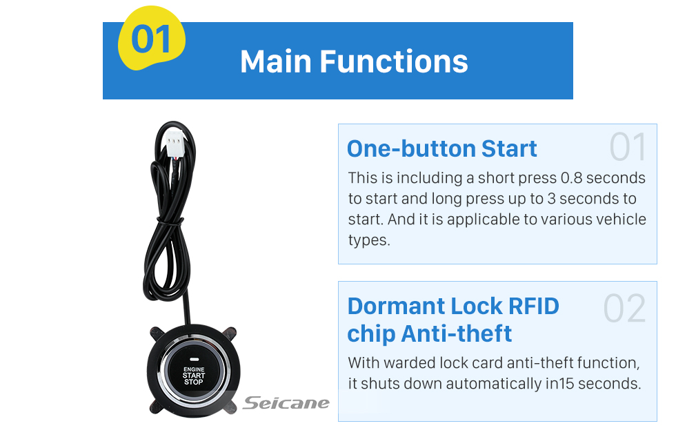Seicane Universal Dormant Lock Sistema de controle remoto com sistema com um botão Start Stop Anti-theft Car Alarm system Seicane Universal Dormant Lock Sistema de controle remoto com sistema com um botão Start Stop Anti-theft Car Alarm system