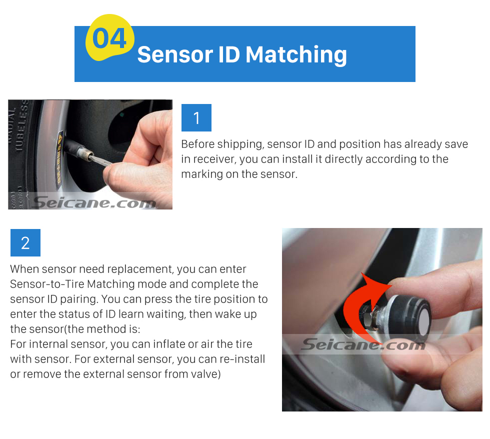 Seicane Portable USB TPMS de coche con 4 sensores internos para el mercado de accesorios de radio de radio de la presión de los neumáticos de control del sistema de alarma automática