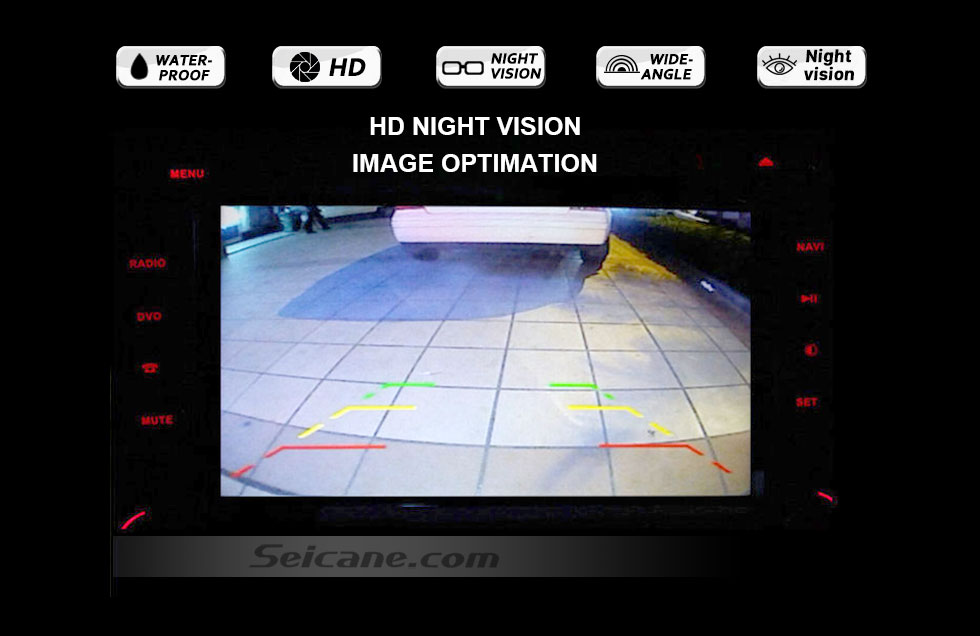 Seicane Kit de moniteur de secours de stationnement d'inverse de stationnement de caméra de Rearview de voiture de HD CCD CMOS avec 8 LED