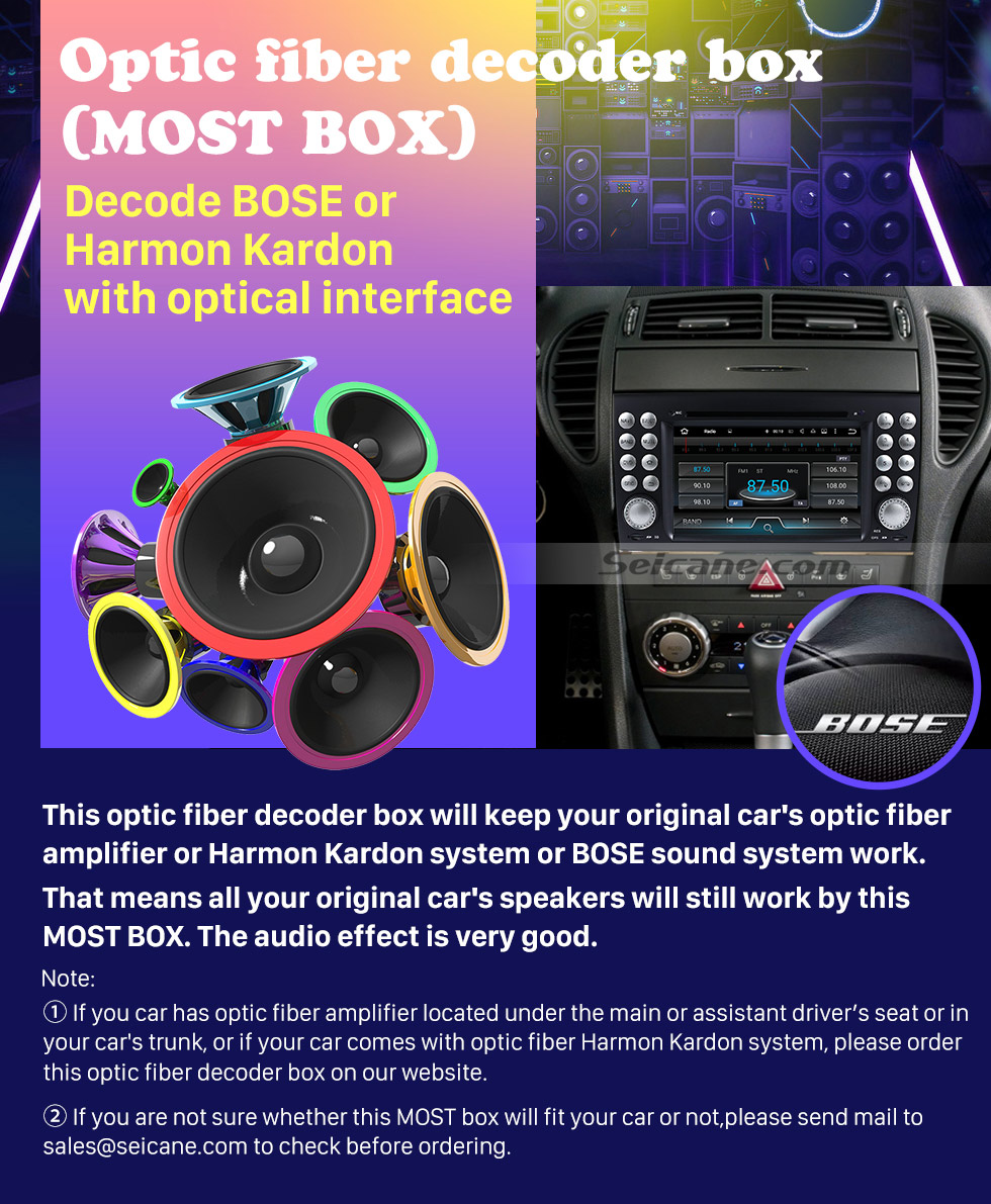 Seicane 2004-2012 Mercedes-Benz SLK W171 R171 SLK200 SLK280 SLK300 SLK350 SLK55 Car Optical Fiber Decoder Most Box Amplifier Bose Harmon Kardon Audio Decode Adapter Seicane 2004-2012 Mercedes-Benz SLK W171 R171 SLK200 SLK280 SLK300 SLK350 SLK55 Car Optical Fiber Decoder Most Box Amplifier Bose Harmon Kardon Audio Decode Adapter