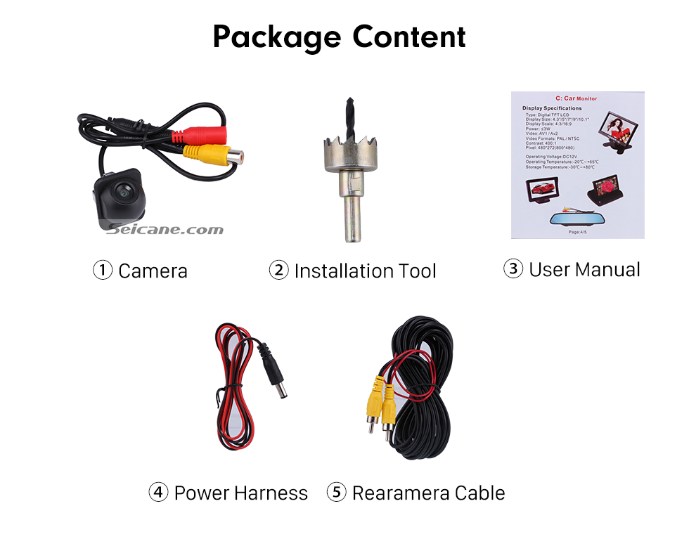 Seicane Sistema de assistência ao estacionamento para carro 170 graus de alta definição CCD grande angular HD backup câmera reversa com visão noturna impermeável