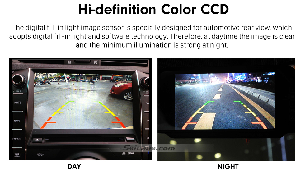 Seicane Sistema de assistência ao estacionamento para carro 170 graus de alta definição CCD grande angular HD backup câmera reversa com visão noturna impermeável
