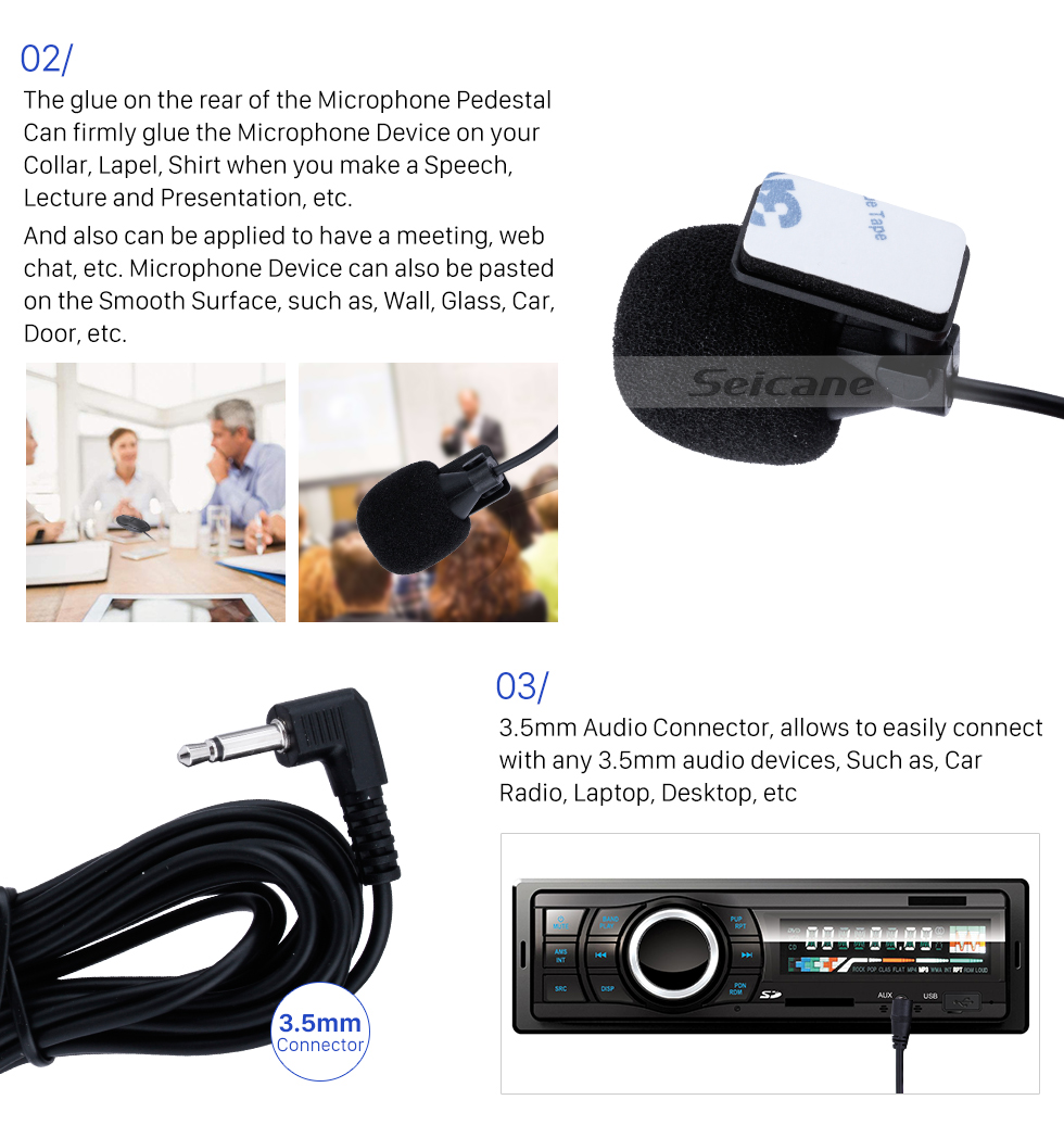 Seicane Universal Car Microphone Portable External Microphone Professional Speaker for Car Radio Car DVD 3.5mm 50 Hz-20 kHz