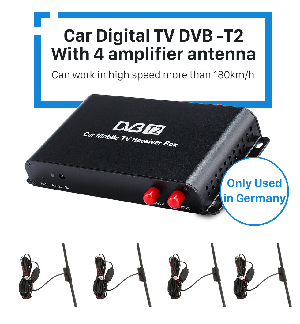 Seicane Автомобильное цифровое телевидение DVB-T2 H.265 Видео-ресивер TV BOX Для автомобильного DVD-плеера региона Германии с интерфейсом HDMI 1080P 4 усилителя антенны