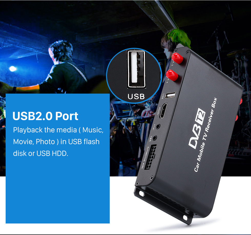 Seicane Car TV numérique DVB-T2 H.265 Récepteur vidéo TV BOX Pour Allemagne Région Lecteur DVD pour voiture avec 1080P Interface HDMI 4 Amplificateur Antenne Tuner