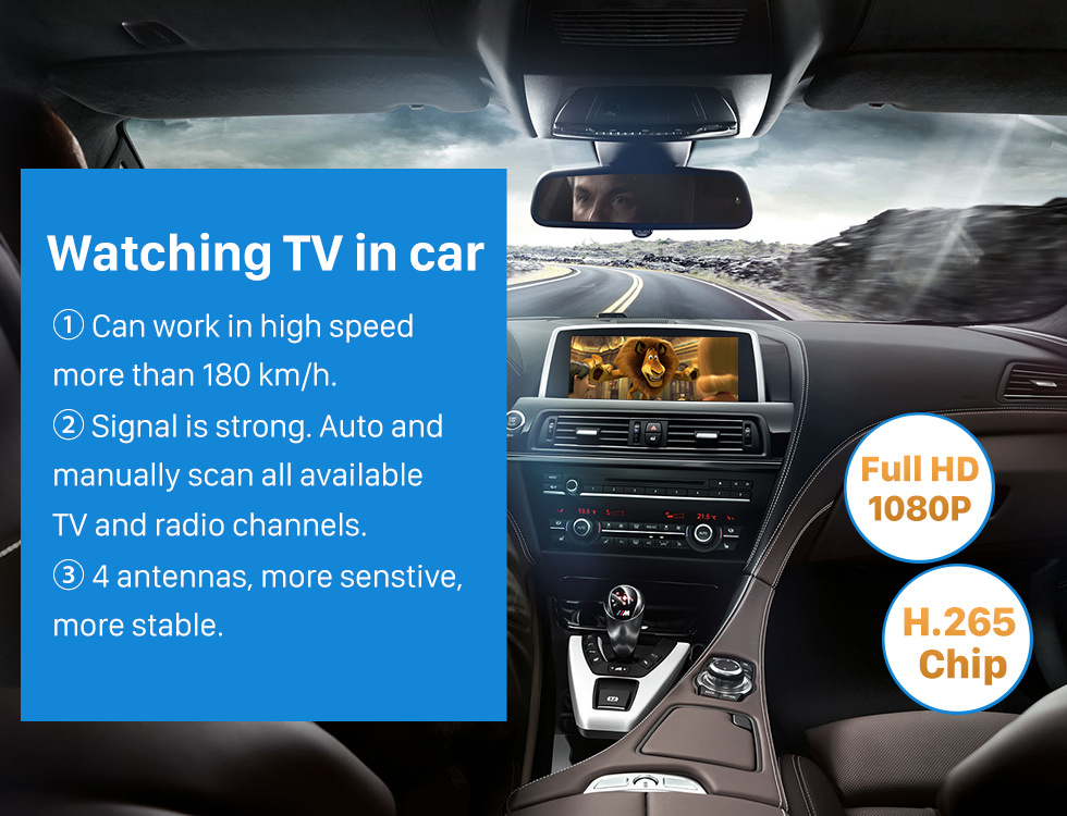 Seicane Автомобильное цифровое телевидение DVB-T2 H.265 Видео-ресивер TV BOX Для автомобильного DVD-плеера региона Германии с интерфейсом HDMI 1080P 4 усилителя антенны