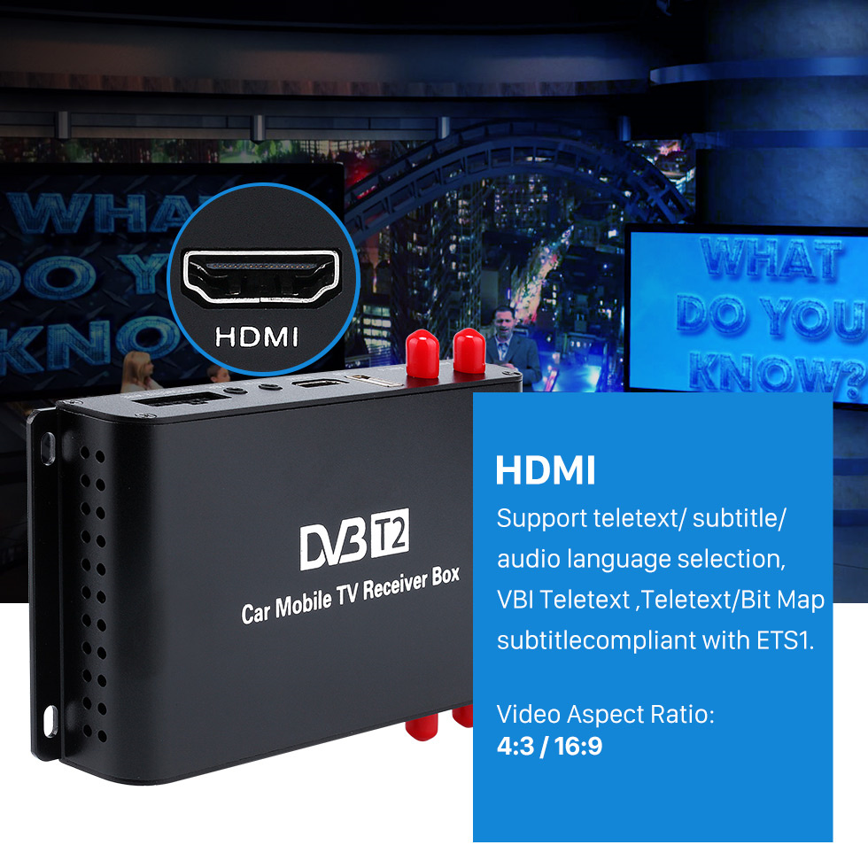 Seicane Car TV numérique DVB-T2 H.265 Récepteur vidéo TV BOX Pour Allemagne Région Lecteur DVD pour voiture avec 1080P Interface HDMI 4 Amplificateur Antenne Tuner