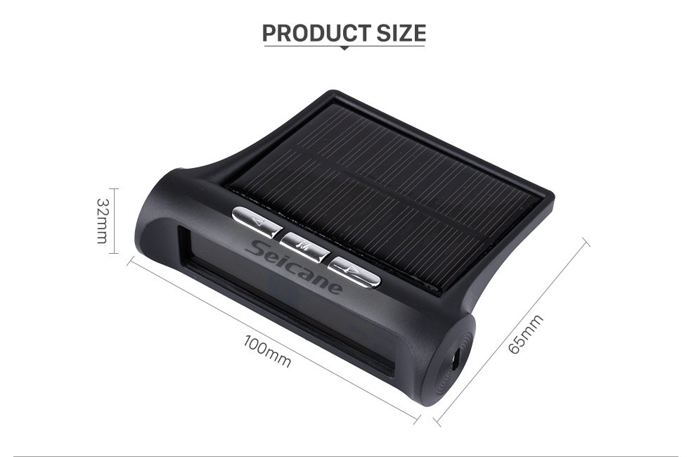 Seicane New TPMS Solar Power Car Wireless External Tire Pressure Monitoring System LCD Display with 4 External Sensors Seicane New TPMS Solar Power Car Wireless External Tire Pressure Monitoring System LCD Display with 4 External Sensors
