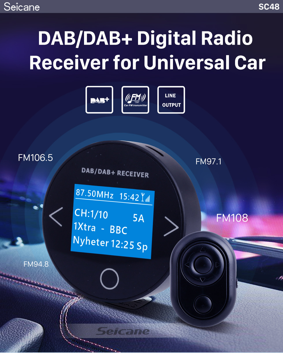 Seicane Высококачественный звук Цифровой аудиоприемник Автомобильный комплект DAB + с функцией RDS Интерфейс USB Всенаправленная антенна