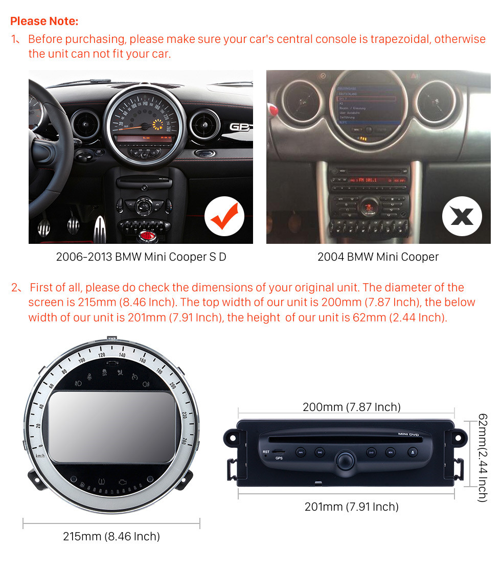 Seicane Android 10.0 Car GPS Navigation DVD Player For 2006-2013 BMW Mini Cooper With Radio Bluetooth 1080P Video USB SD Rearview Camera TV DVR Seicane Android 10.0 Car GPS Navigation DVD Player For 2006-2013 BMW Mini Cooper With Radio Bluetooth 1080P Video USB SD Rearview Camera TV DVR