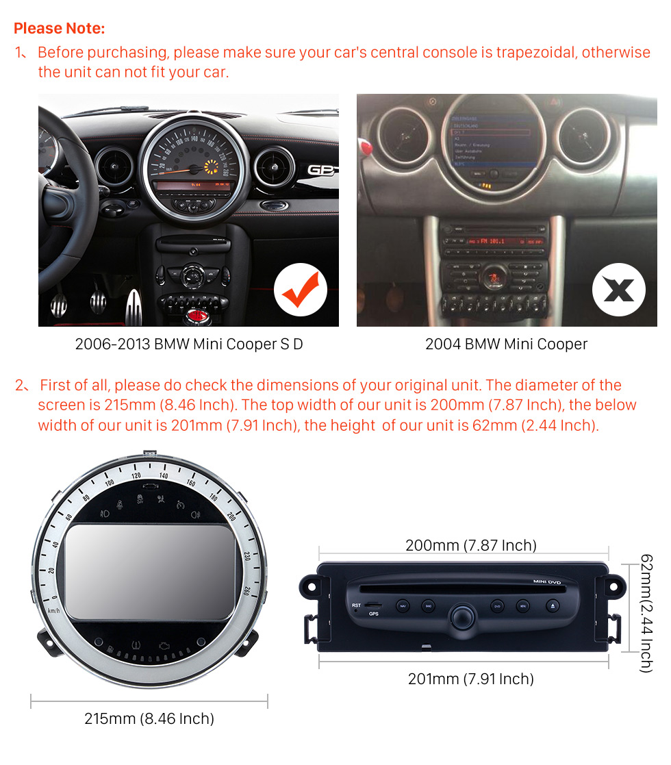 Seicane Android 10.0 Car GPS Navigation DVD Player For 2006-2013 BMW Mini Cooper With Radio Bluetooth 1080P Video USB SD Rearview Camera TV DVR Seicane Android 10.0 Car GPS Navigation DVD Player For 2006-2013 BMW Mini Cooper With Radio Bluetooth 1080P Video USB SD Rearview Camera TV DVR