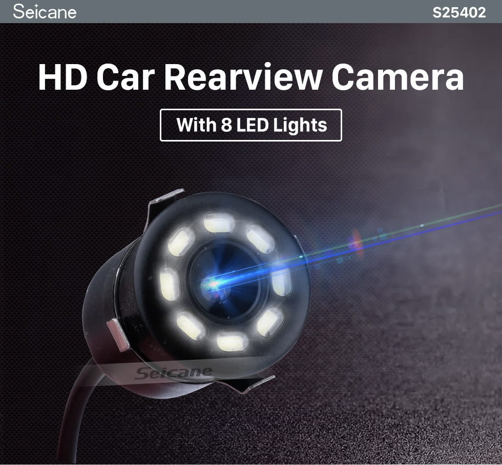 Seicane Kit de moniteur de secours de stationnement d'inverse de stationnement de caméra de Rearview de voiture de HD CCD CMOS avec 8 LED