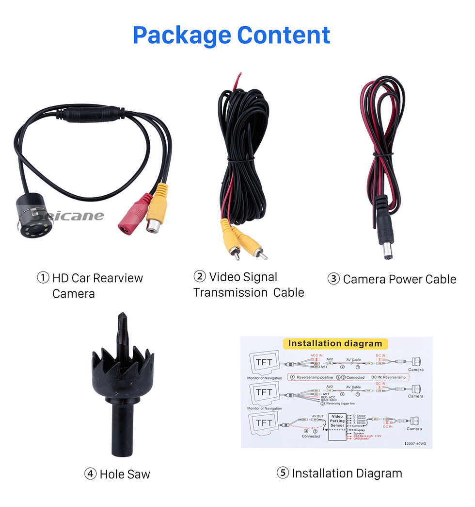 Seicane HD Coche Cámara trasera Kit de estacionamiento trasero de monitor de respaldo CCD CMOS con 8 LED