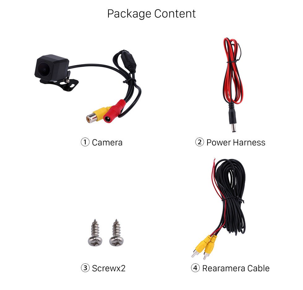 Package Content Câmera de visão traseira de visão noturna Starlight HD de alto padrão de 170 graus Sistema de assistência a estacionamento impermeável para a tela grande de rádio de carro