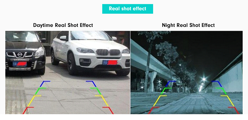 Real shot effect 170 Grad Weitwinkel Starlight HD Nachtsicht Rückfahrkamera Wasserdichtes Parken-Assistenzsystem für Auto-Radio Großer Schirm