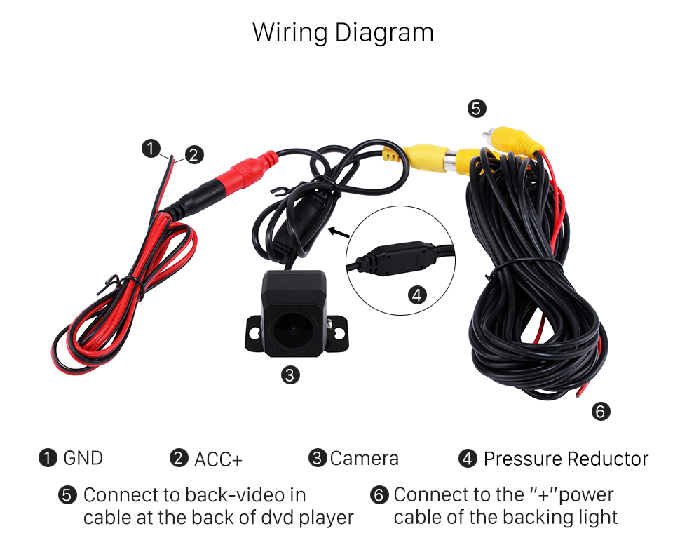 Wiring Diagram 170 Degree Wide Angle Starlight HD Night Vision Rearview Camera Waterproof Parking Assistance system for Car Radio Big Screen