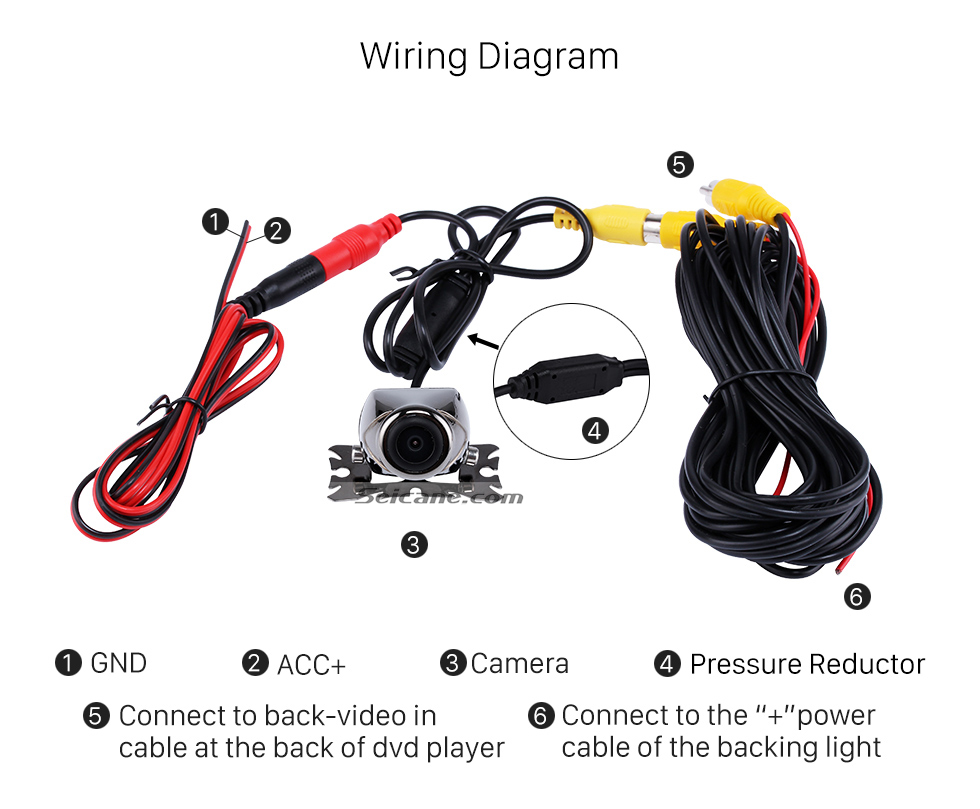 Wiring Diagram Ajustable de boca de pescado Al igual que 170 grados de ángulo de visión Cámara de Rearview Cámara impermeable CCD Inversor Sensor de aparcamiento Sistema de asistencia