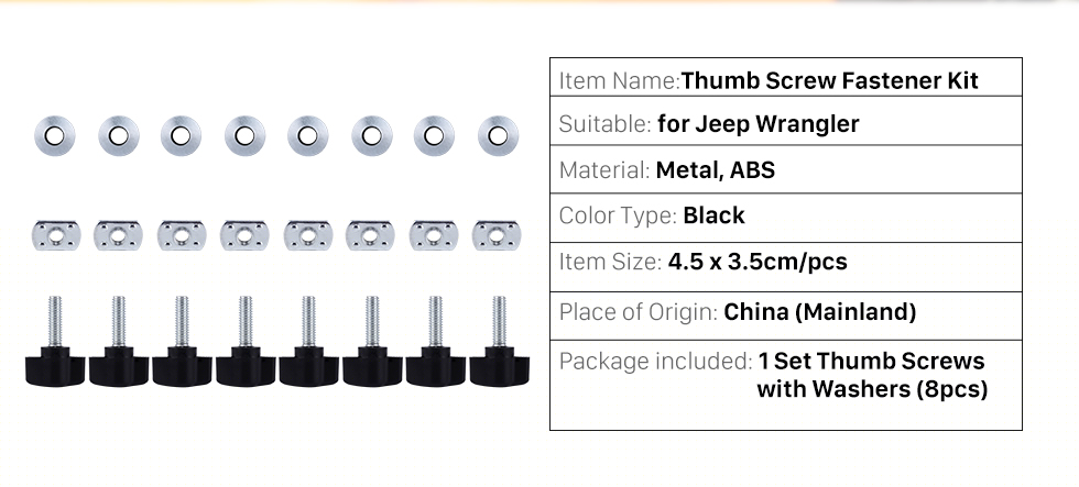 Seicane Black Metal Hard Top Thumb Screws Fastener Nut Kit for 2007-2016 Jeep Wrangler Car Roof Quick Removal Installation 8pcs Seicane Black Metal Hard Top Thumb Screws Fastener Nut Kit for 2007-2016 Jeep Wrangler Car Roof Quick Removal Installation 8pcs
