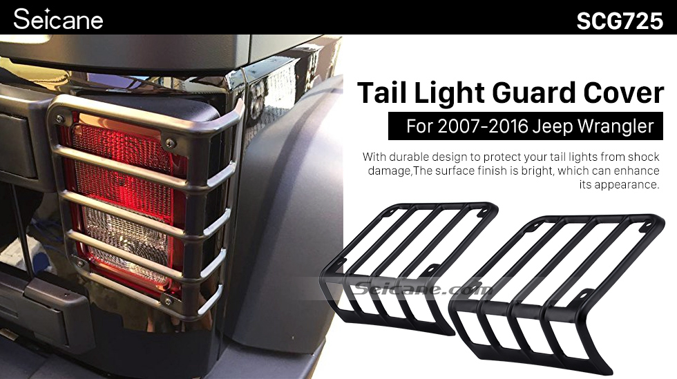 Seicane 2pcs Metal Rear Tail Light Lamp Guard Cover Protector for 2007-2016 Jeep Wrangler