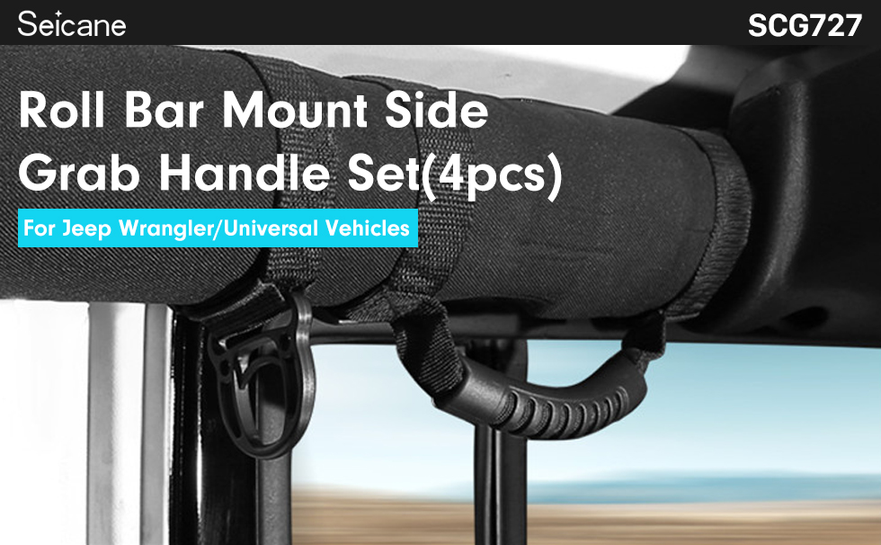 Seicane Thickened Nylon Holder Roll Bar Mount Side Grab Handle Set for Jeep Wrangler/Universal Vehicles Car Accessories