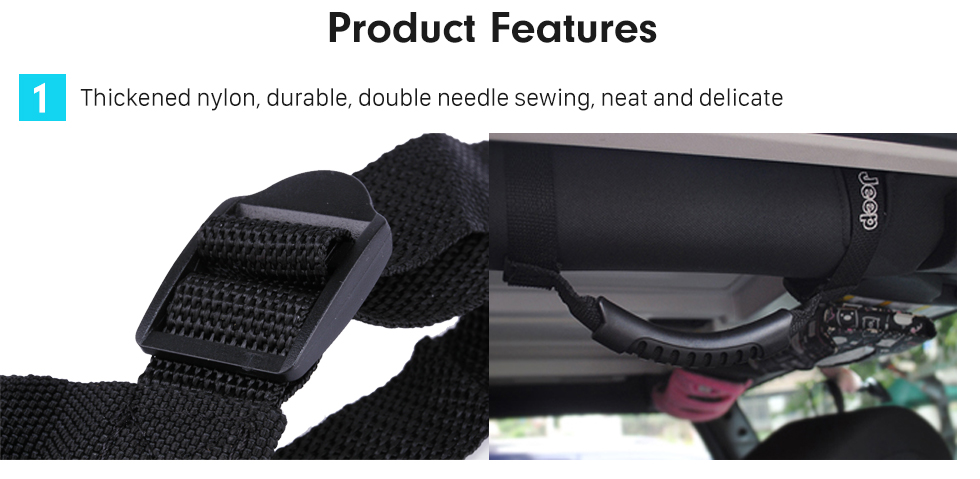 Seicane Support de nylon épais Bras de rouleau Ensemble de poignée de support latéral pour Jeep Wrangler / Véhicules universels Accessoires de voiture