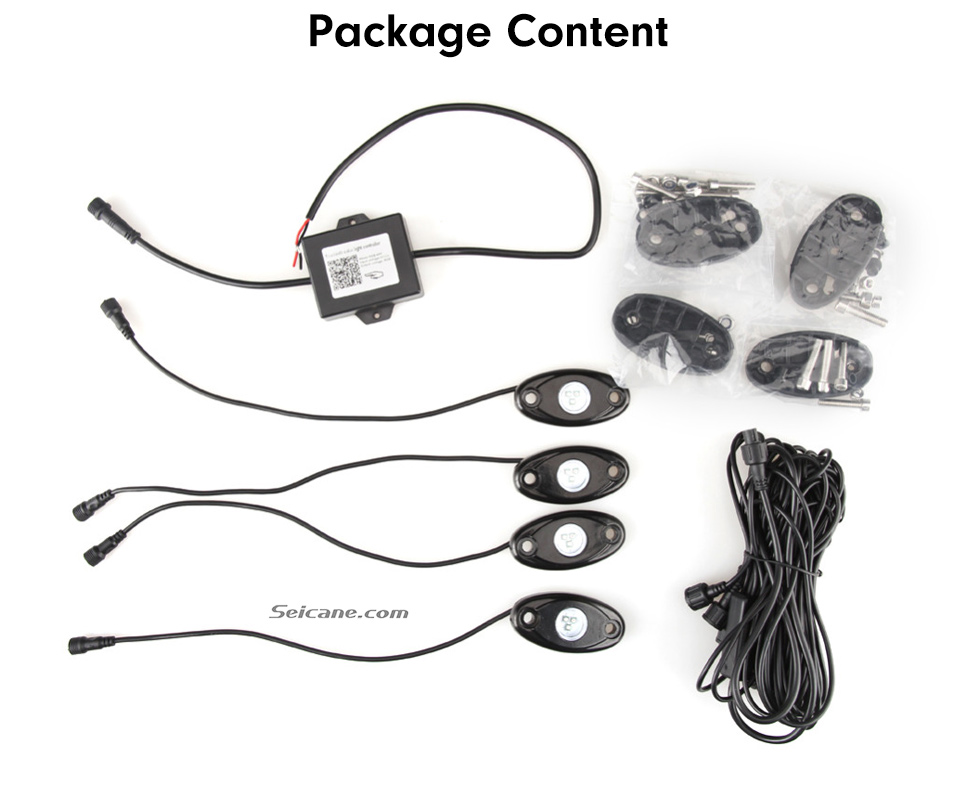 Seicane Car Chassis Bluetooth Control 4 Pods RGB LED Rock Lights for Universal Under Car with Waterproof and Anti-Corrosion Seicane Car Chassis Bluetooth Control 4 Pods RGB LED Rock Lights for Universal Under Car with Waterproof and Anti-Corrosion