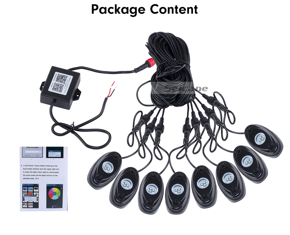 Seicane Newest 8 Pods Under Car RGB LED Rock Lights for Universal Car Chassis with Bluetooth Control Waterproof Anti-corrosion Seicane Newest 8 Pods Under Car RGB LED Rock Lights for Universal Car Chassis with Bluetooth Control Waterproof Anti-corrosion