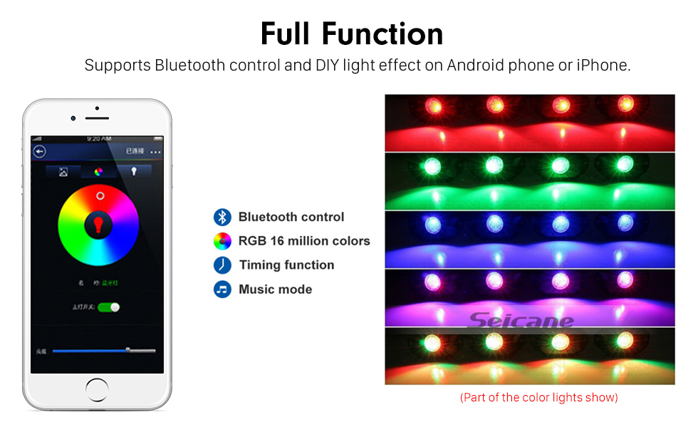 Seicane Newest 8 Pods Under Car RGB LED Rock Lights for Universal Car Chassis with Bluetooth Control Waterproof Anti-corrosion Seicane Newest 8 Pods Under Car RGB LED Rock Lights for Universal Car Chassis with Bluetooth Control Waterproof Anti-corrosion