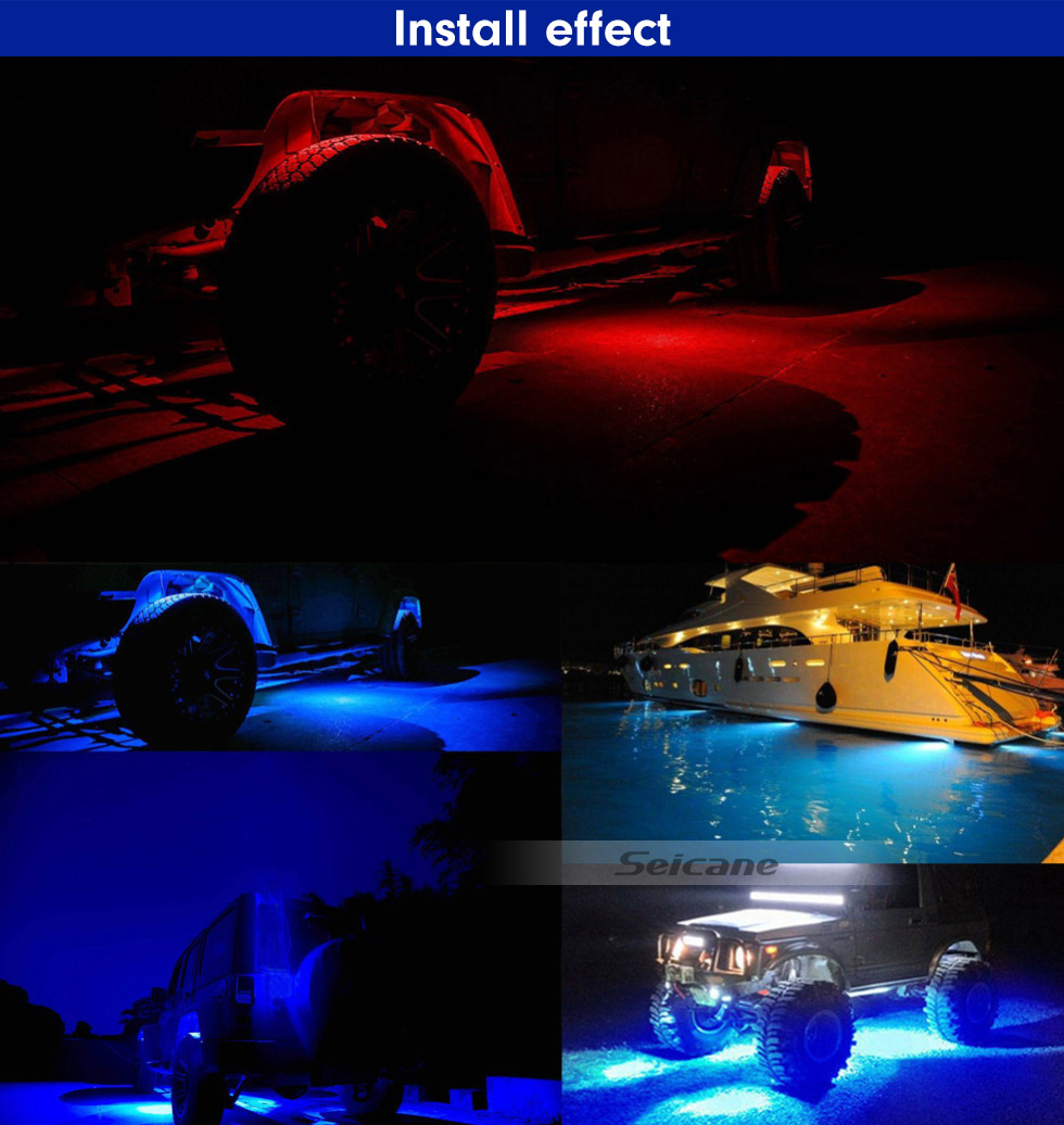 Seicane Newest 8 Pods Under Car RGB LED Rock Lights for Universal Car Chassis with Bluetooth Control Waterproof Anti-corrosion Seicane Newest 8 Pods Under Car RGB LED Rock Lights for Universal Car Chassis with Bluetooth Control Waterproof Anti-corrosion