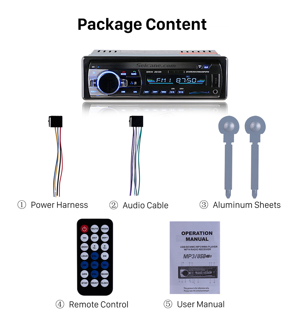 Seicane Universal Din Din Audio Llamadas manos libres Bluetooth Reproductor de MP3 Radio FM estéreo de coche con 4 canales de salida USB SD Control remoto Aux