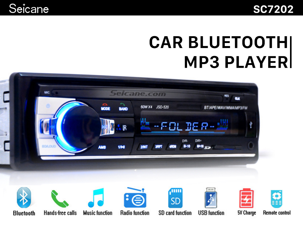 Seicane Universal Din Din Audio Llamadas manos libres Bluetooth Reproductor de MP3 Radio FM estéreo de coche con 4 canales de salida USB SD Control remoto Aux