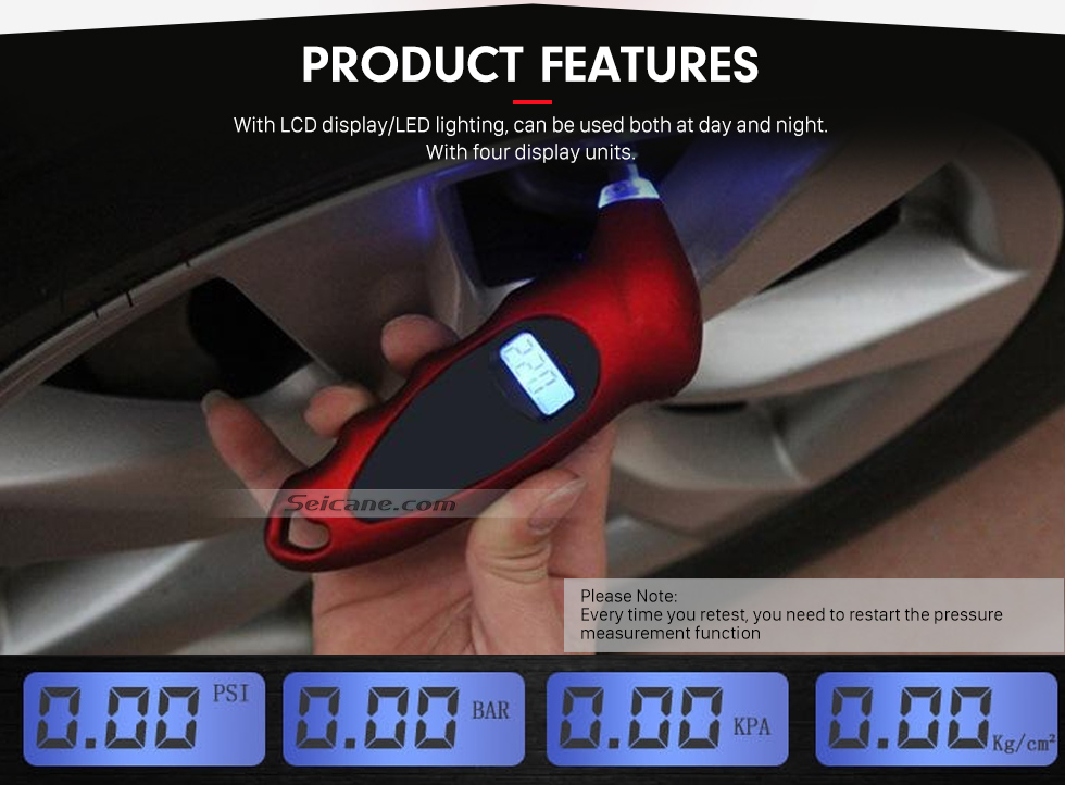 Seicane High precision Car Portable LED Luminous Digital Display Tire Pressure Gauge Electron Measuring Instrument Seicane High precision Car Portable LED Luminous Digital Display Tire Pressure Gauge Electron Measuring Instrument