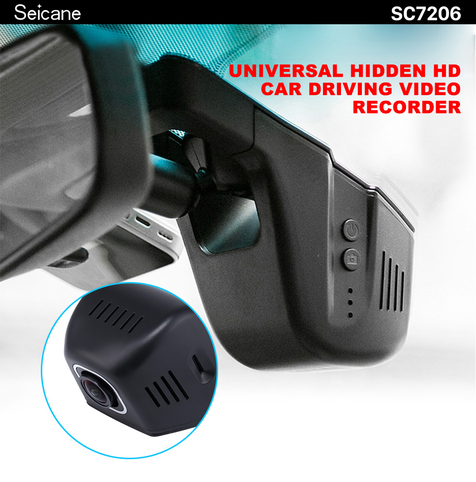 Seicane Universal Hidden HD de 170 grados coche de gran angular Grabadora de vídeo con conexión de teléfono WIFI GPS de visualización de conducción Trayectoria de aparcamiento de seguimiento de copia de seguridad de cámara de Rearview