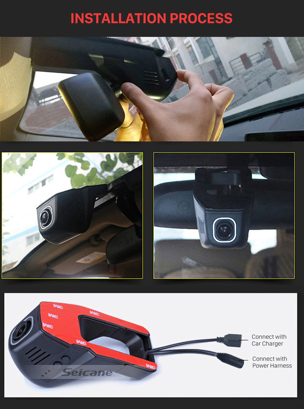 Seicane Universal Hidden HD 170 degrés Grand angle Car Driving Enregistreur vidéo avec WIFI Phone Connection Display GPS Trajectoire de conduite Surveillance de stationnement Caméra de recul de secours