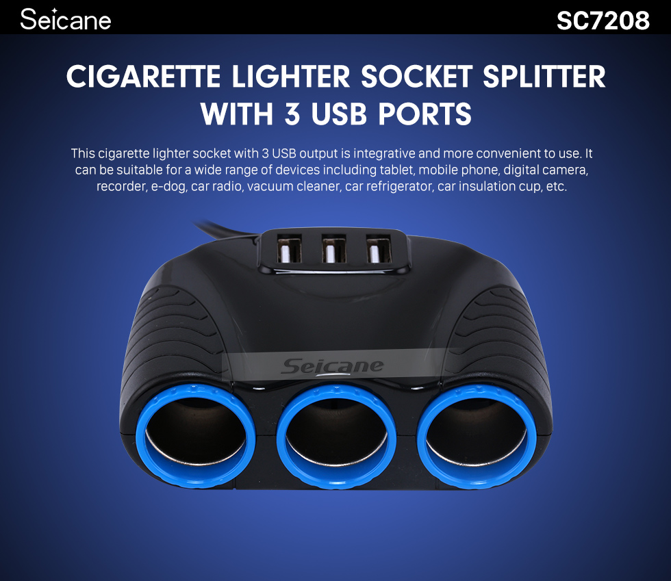 Seicane 3 USB Ports Routes 5V 3.1A High Power 120W Cigarette Lighter Socket Splitter Hub Charger Adapter for IPAD Phone GPS DVR MP3 Seicane 3 USB Ports Routes 5V 3.1A High Power 120W Cigarette Lighter Socket Splitter Hub Charger Adapter for IPAD Phone GPS DVR MP3