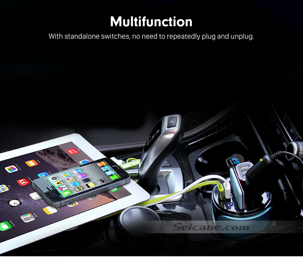 Seicane Multi-Function Dual Cigarette Lighter Cup-type Car Charger with Dual USB Ports HD Digital Display Overcharging Protection Seicane Multi-Function Dual Cigarette Lighter Cup-type Car Charger with Dual USB Ports HD Digital Display Overcharging Protection