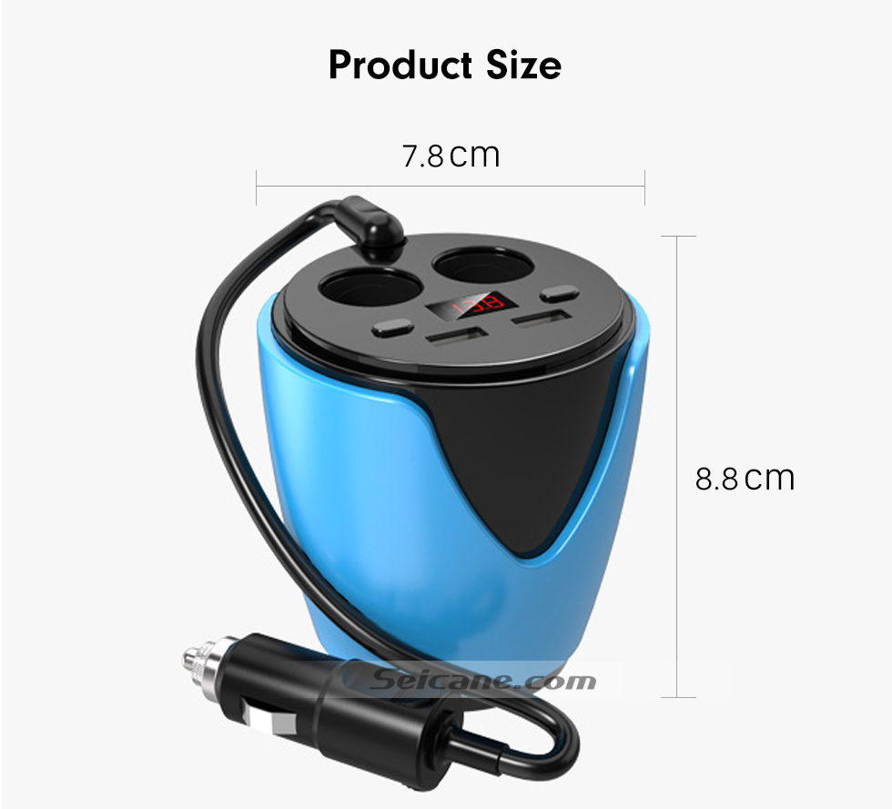 Seicane Multi-Function Dual Cigarette Lighter Cup-type Car Charger with Dual USB Ports HD Digital Display Overcharging Protection Seicane Multi-Function Dual Cigarette Lighter Cup-type Car Charger with Dual USB Ports HD Digital Display Overcharging Protection