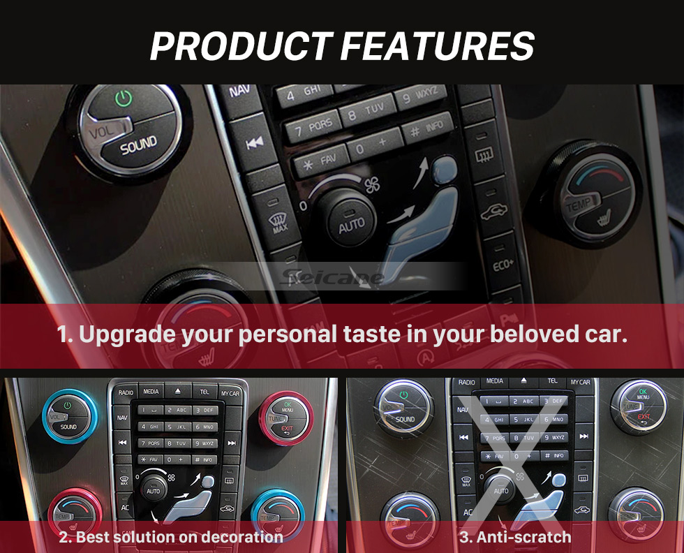 Seicane Colorful Air Conditioning Knobs Decoration Kit for 2011-2014 Volvo XC60 S60 V40 S80L Car Interior Stereo Audio Ring Cover kit Seicane Colorful Air Conditioning Knobs Decoration Kit for 2011-2014 Volvo XC60 S60 V40 S80L Car Interior Stereo Audio Ring Cover kit