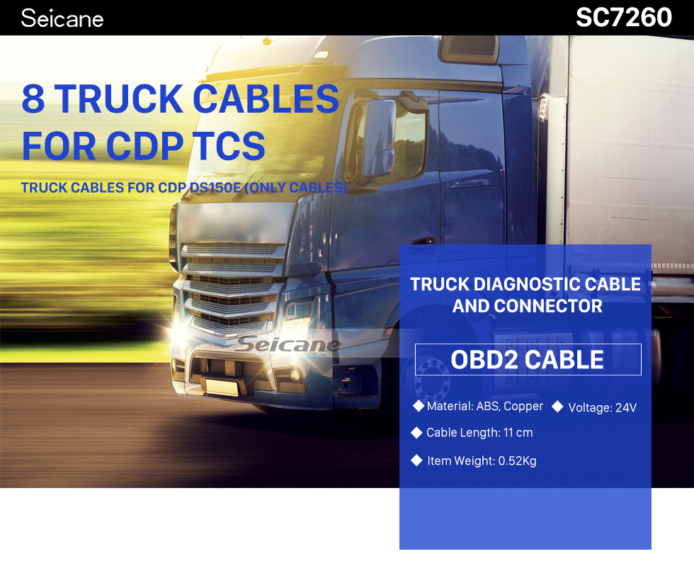 Seicane Le plus nouveau 8 morceaux de câble de camion de câbles OBD2 de câble de diagnostic pour CDP TCS