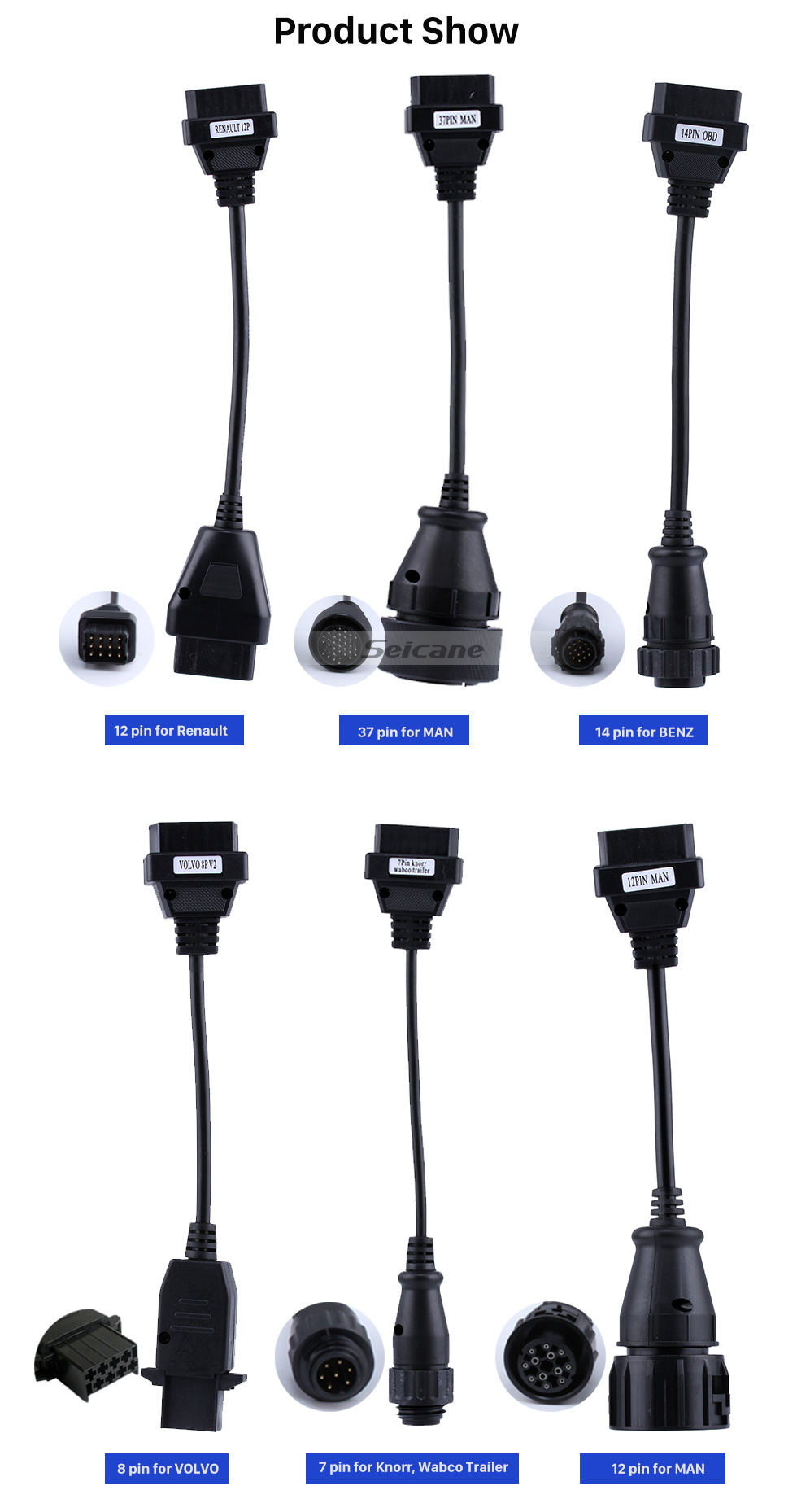 Seicane Le plus nouveau 8 morceaux de câble de camion de câbles OBD2 de câble de diagnostic pour CDP TCS