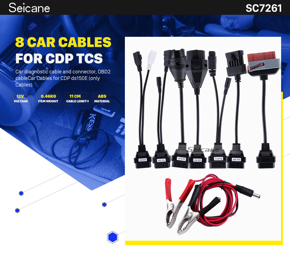 Seicane Câbles d'adaptateur Set complet 8 Câbles de voiture pour CDP TCS outil de diagnostic OBD2 câbles